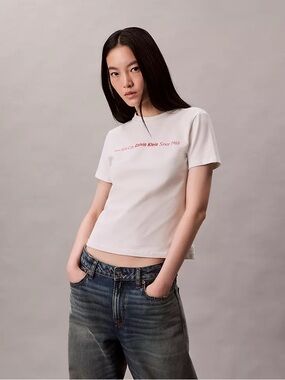 Calvin Klein White Tee with Red Script Logo
